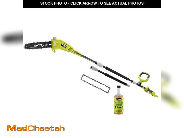 Lot 74-13225547 - RYOBI 40V 10 in. Cordless Battery Pole Saw, Bar and Chain Oil with Extra Chain - UNUSED
