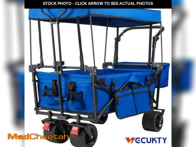 Lot 74-12156111 - VECUKTY Collapsible Garden Wagon Cart with Removable Canopy Blue - UNUSED