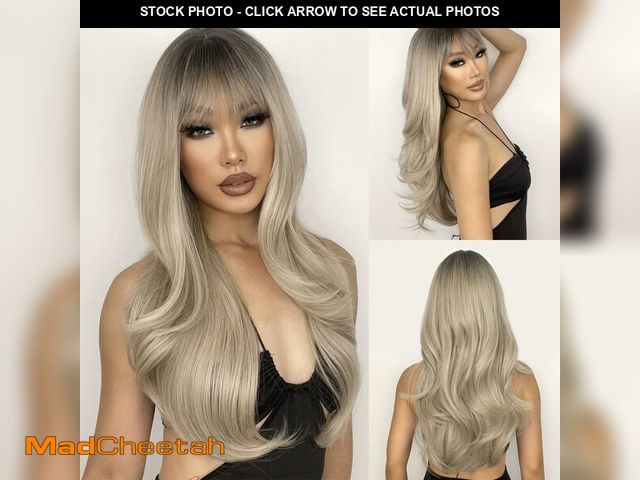 Lot 74-12715193 - N NAYASA Long Dirty Blonde Layered Wig with Bangs and Ombre Blonde Roots - Heat Resistant Synthetic ...