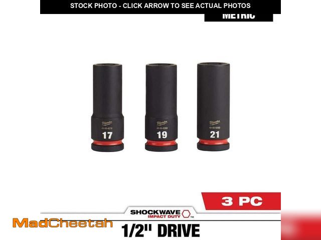 Lot 74-12856083 - (MISSING ONE) Milwaukee SHOCKWAVE Impact Duty 1/2 in. Drive Metric Deep Well Impact Socket Set (3-Pi...