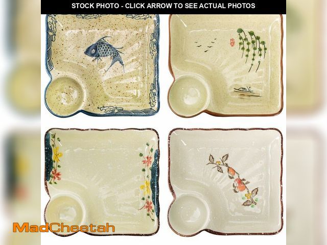 Lot 74-13632213 - YIMITEE 4 Pack Ceramic Dumpling Plate with Dipping Saucer, 7.3 Inch Japanese Sushi Platter, Chip and...