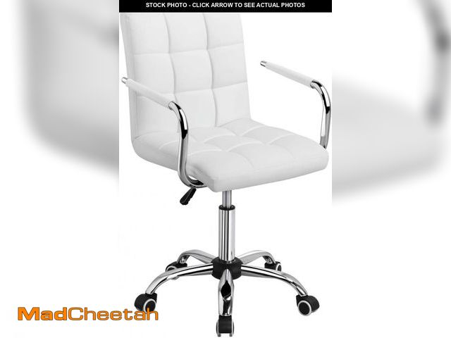 Lot 74-12399470 - Yaheetech White Desk Chairs with Wheels/Armrests Modern PU Leather Office Chair Midback Adjustable H...