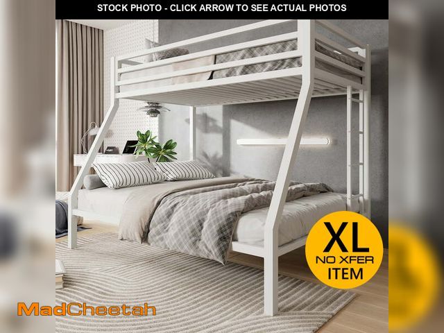Lot 74-14325091 - Amolife Twin over Full Size Metal Bunk Bed with Removable Ladder, Full-Length Guardrail, White - UNU...