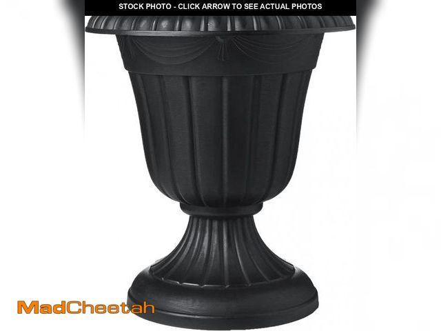 Lot 74-12399511 - Arcadia Garden Products PL10BK Classic Traditional Plastic Urn Planter Indoor/Outdoor, 15" x 13", Bl...