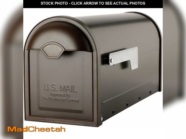 Lot 74-13733527 - (SOME DAMAGE ON BACK) Architectural Mailboxes 8830RZ-10 Winston Post Mount Mailbox, Rubbed Bronze - ...