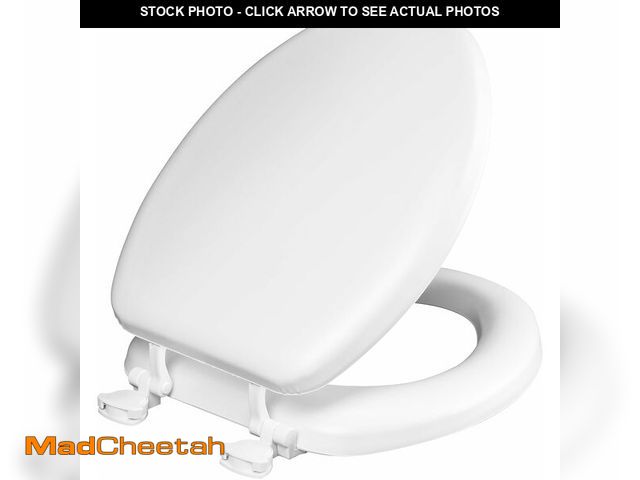 Lot 74-13733860 - (MISSING HARDWARE) Mayfair Padded Toilet Seat, Cushioned Soft Vinyl over Wood Core Seat, Secure Hing...