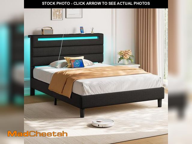 Lot 74-12400085 - Rolanstar Twin Size Bed Frame, Storage Headboard with Charging Station and LED Lights, Upholstered B...