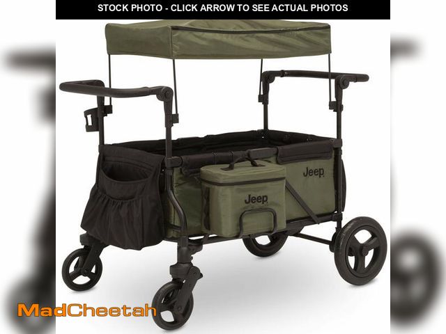 Lot 74-12694342 - Jeep Deluxe Wrangler Stroller Wagon with Cooler Bag and Parent Organizer by Delta Children, Black/Gr...