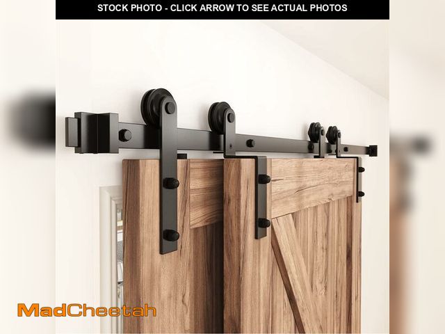 Lot 74-13697261 - (MISSING HARDWARE) ZEKOO 5.5FT Single Track Bypass Sliding Barn Door Hardware Kit for Double Doors, ...