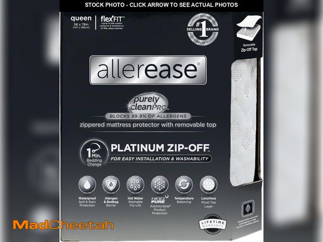 Lot 74-12323212 - AllerEase Platinum Zip-Off Top Waterproof Mattress Protector Queen Size 360 Degree Zipper Allergen B...