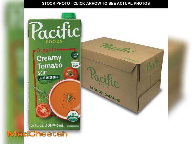 Lot 74-12150553 - Pacific Foods Light in Sodium Organic Creamy Tomato Soup, 32 oz Carton (12 Pack)(Best By Feb 6 2026)...