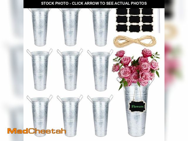 Lot 74-13620741 - 10 Set Galvanized Flower Buckets Farmhouse Flower Vases Metal Vases for Flowers Rustic Flower Bucket...