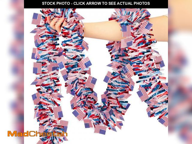 Lot 74-12302705 - 50FT 4th of July Decoration Red White Blue Tinsel Garland, Patriotic Golf Cart Decorations Metallic ...