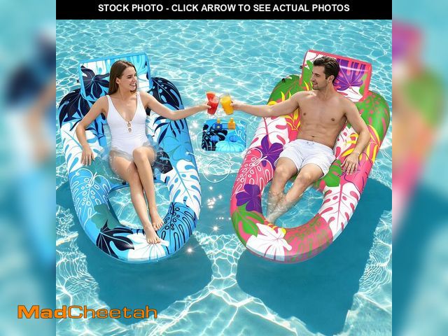 Lot 74-14152669 - SEETOHOME 2 Pack Pool Floats Adult Heavy Duty, Inflatable Pool Lounger Float with Detachable Cup Hol...