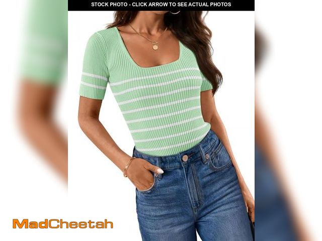 Lot 74-12344514 - ZESICA Striped Tops for Women Summer Square Neck Tops Basic Tee Shirts Fashion 2025 Trendy Clothes,L...
