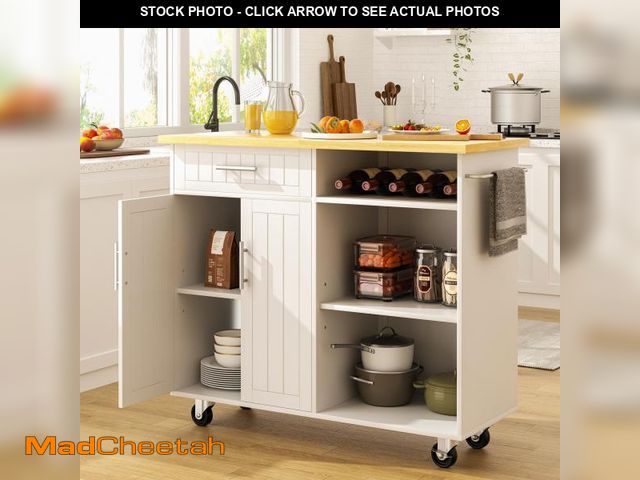Lot 74-12163852 - SUNLEI Kitchen Island with Storage Cabinet, 42" Kitchen Cart on Wheels with Shelves, Cart Handle for...