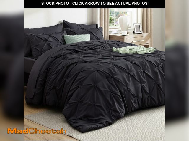 Lot 74-14057208 - Bedsure King Size Comforter Set Black - Bed in a Bag Bedding Set 7 Pieces, GentleSoftÃ¢âÂ¢ Pintuck...