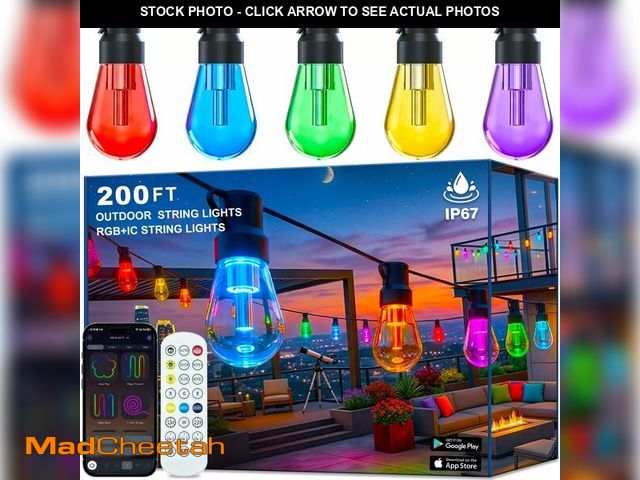 Lot 74-14383756 - Outdoor String Lights,200FT Smart RGB+IC Patio Lights with Shatterproof LED Bulbs ,Outside Light Dim...