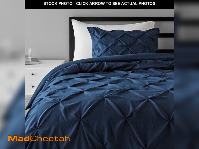 Lot 74-12433263 - Basics All-Season Down-Alternative Comforter 2-Piece Bedding Set, Twin/TwinXL, Navy Blue, Pinch Plea...