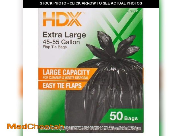 Lot 74-12584736 - HDX 50 Gallon Black Extra Large Trash Bags (50-Count) - UNUSED