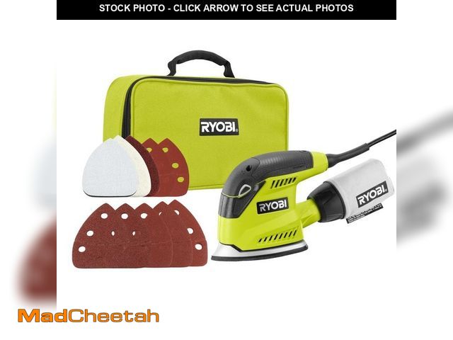 Lot 74-12688289 - *DUSTY/ TOOL ONLY* RYOBI 1.2 Amp Corded 5.5 in. Corner Cat Sander with Dust Bag, Sample Sandpaper, a...