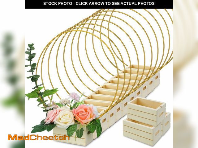 Lot 74-13543061 - FoldTier 24 Pcs Metal Floral Hoop Centerpiece with Stand for Tables - Includes Gold Wreath Rings and...