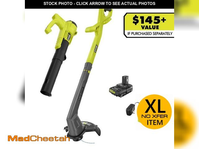 Lot 74-12584975 - *MISSING WEED EATER* RYOBI ONE+ 18V Cordless String Trimmer/Edger and Blower/Sweeper Combo Kit (2-To...