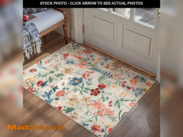 Lot 74-12051678 - PureCozy Beige Area Rug 2x3 Entryway Floral Boho Door Mat Indoor Washable Kitchen Carpet Non Slip Be...