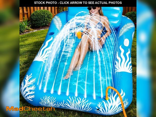 Lot 74-14335460 - Inflatable Tanning Pool Lounger Float with Sprinkler-6 in 1 Suntan Tub Raft Floatie with Drink Holde...