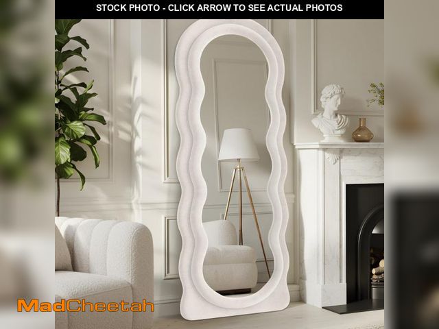 Lot 74-12289564 - Anpark Full Length Mirror 71"x30" Arched Wavy Full Body Wall Mounted Floor Mirror Ivory Flannel Fram...