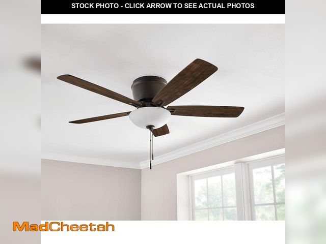 Lot 74-13822581 - Hampton Bay Melrose 52 in. Indoor LED Hugger Bronze Dry Rated Ceiling Fan with Light Kit and 5 Rever...