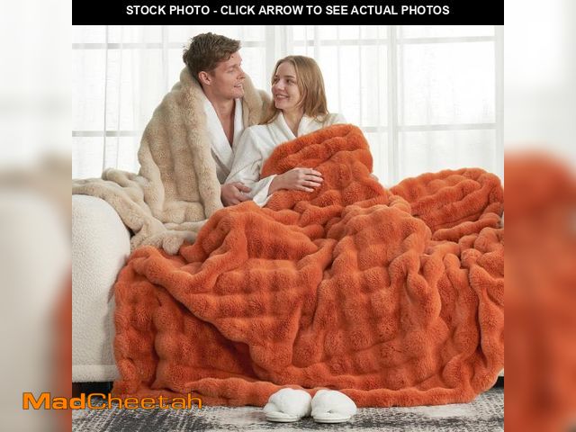 Lot 74-12434716 - Cozy Bliss Faux Fur Throw Blanket for Couch, Fuzzy Soft Plush Thick Bubble Blanket for Sofa Bedroom ...