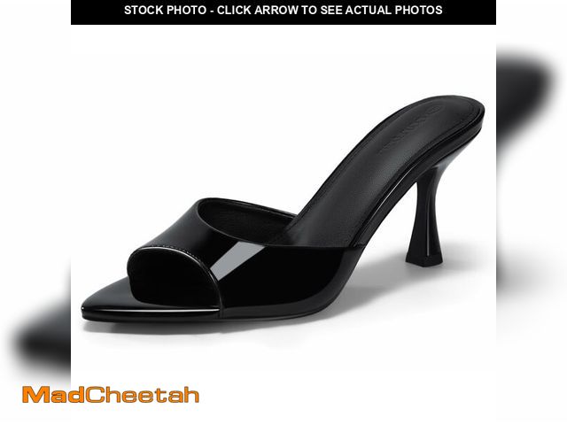 Lot 74-14295922 - Coutgo Womens Heeled Mules Pointed Peep Toe High Heels Slip On Backless Mule Sandals Dress Shoes, Bl...