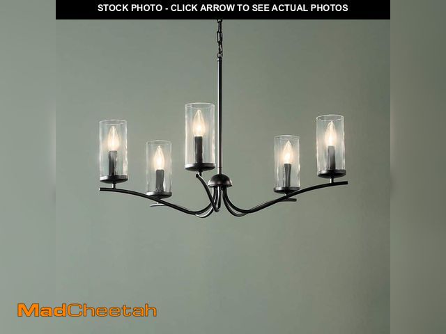 Lot 74-12775912 - KICHLER Thorna 5-Light Chandelier with Clear Water Glass in Black - UNUSED