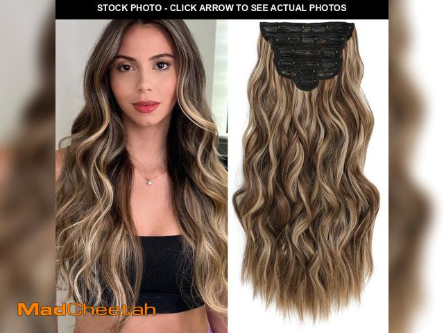 Lot 74-12309376 - Light Brown&amp;Honey Blonde Hairpieces for wedding, Natural &amp; Blends Well, Synthetic Clip in Ha...