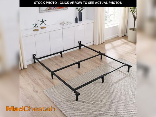 Lot 74-12426013 - Mainstays 7  Adjustable Metal Bed Frame  Black  Adjusts Twin - Queen  Box Spring Required - UNUSED