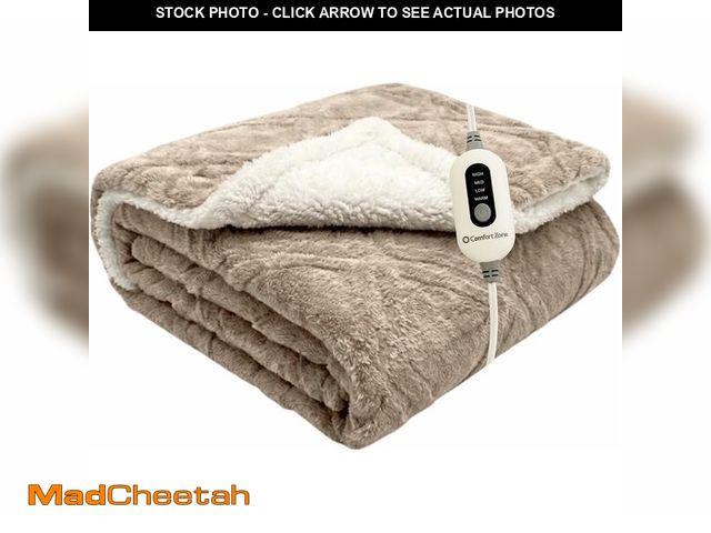 Lot 74-14357939 - Comfort Zone Heated Blanket Electric Throw, Diamond Pattern, Micro Plush Electric Blanket, Heating B...