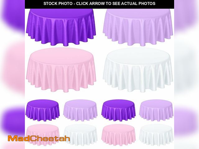 Lot 74-14145647 - Buryeah 12 Pcs 84 Inch Pink and Purple Round Plastic Disposable Table Cloth Waterproof Tablecloth Ci...