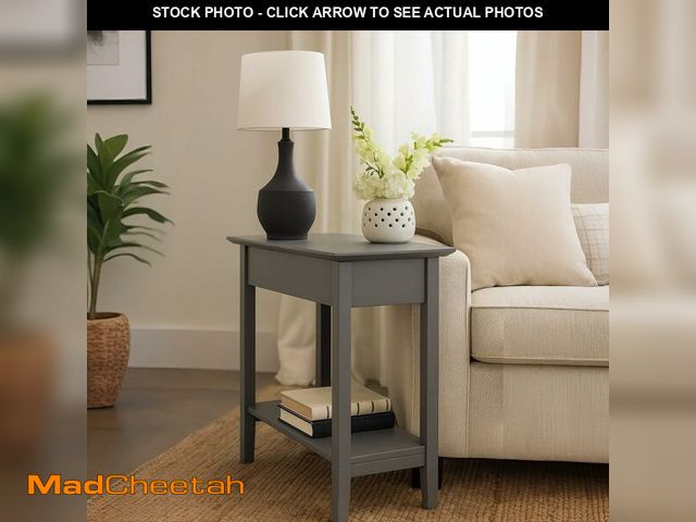 Lot 74-13049219 - Naomi Home Roxy Narrow Side Table: Stylish Slim End Table with Flip Top Storage &amp; Open Shelf, Wh...