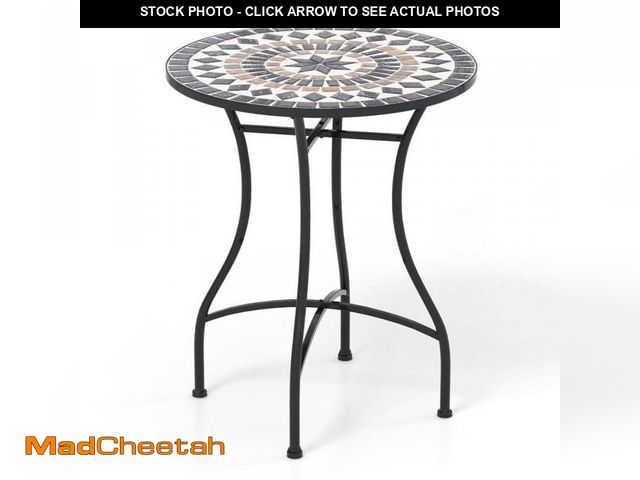 Lot 74-12492786 - Gymax 24 in. Bistro Table with Ceramic Tile Tabletop Heavy-Duty Metal Structure Patio - UNUSED