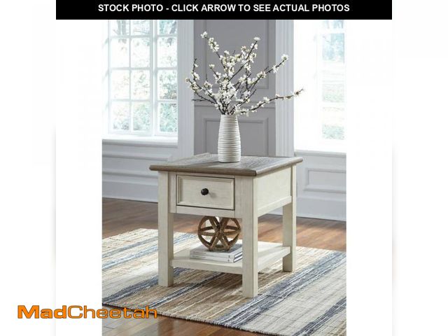 Lot 74-12377370 - Signature DESIGN BY ASHLEY Bolanburg 24 in. White / Dark Brown Rectangle Wood End Table with Drawer ...