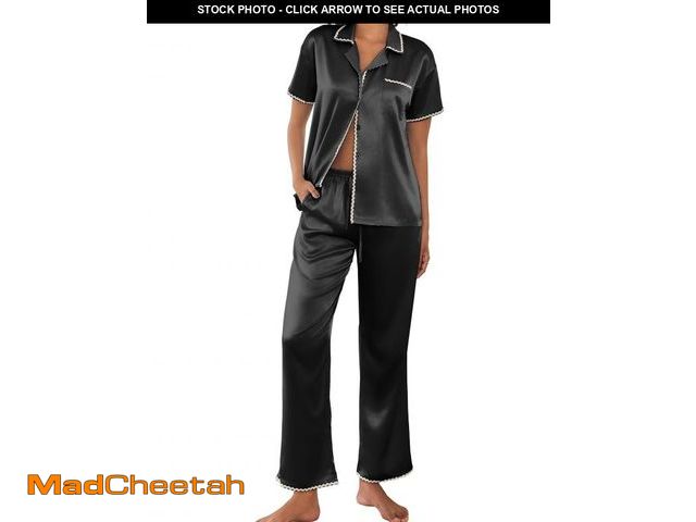 Lot 74-12374002 - Ekouaer Silk Pajamas for Women Set Satin Two Piece Pjs Sets Ric Rac Trim Contrast Loungewear Black -...