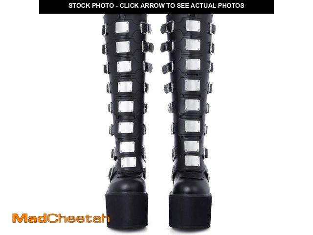 Lot 74-12434252 - CELNEPHO Womens Chunky Platform Knee High Boots High Heel Round-Toe Zip Punk Goth Mid Calf Combat Bo...