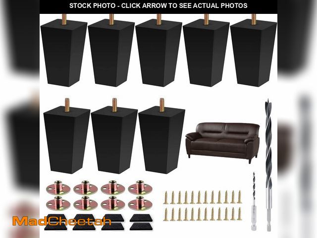 Lot 74-13720765 - Txcucc Sofa Legs Square Bed Feet 4 inch Wood Replacement Leg for Furniture Set of 8,Black (4Ã¢â¬Â,...