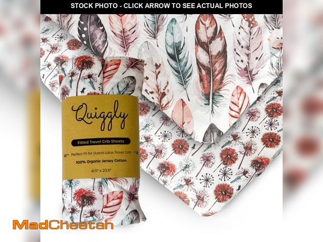 Lot 74-12374633 - Quiggly Travel Crib Sheets for Guava Lotus, 2 Pack Organic Cotton Jersey Knit, Vibrant Feather &amp;...