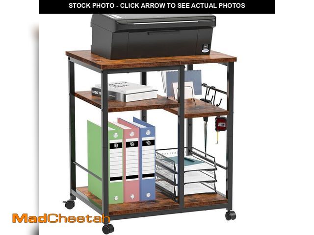 Lot 74-12700942 - Furologee 3 Tier Printer Stand for Home Office Organization, Mobile Printer Cart with Wheels and 2 H...