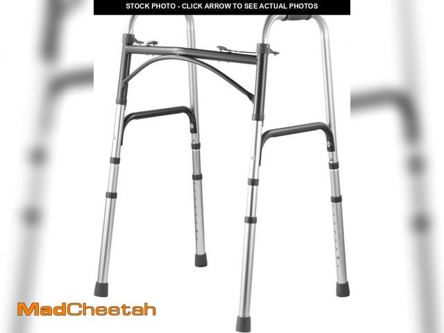 Lot 74-12137348 - VEVOR Folding Walker, 2-Button Folding Walkers with 8-Level Adjustable Height and Durable Handles, L...