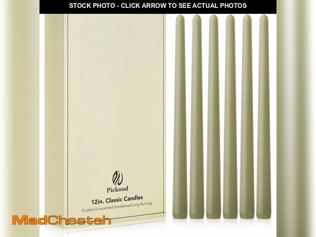 Lot 74-12801455 - Pickood New Burning Formula Unscented Dripless 12-Inch Taper Candles Set of 12 - Sage Green, for Wed...