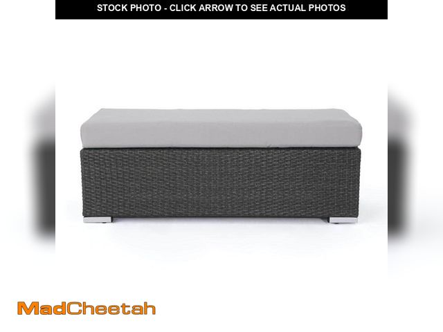 Lot 74-14115436 - Noble House Nolan Grey Wicker Outdoor Bench with Silver Cushion - UNUSED