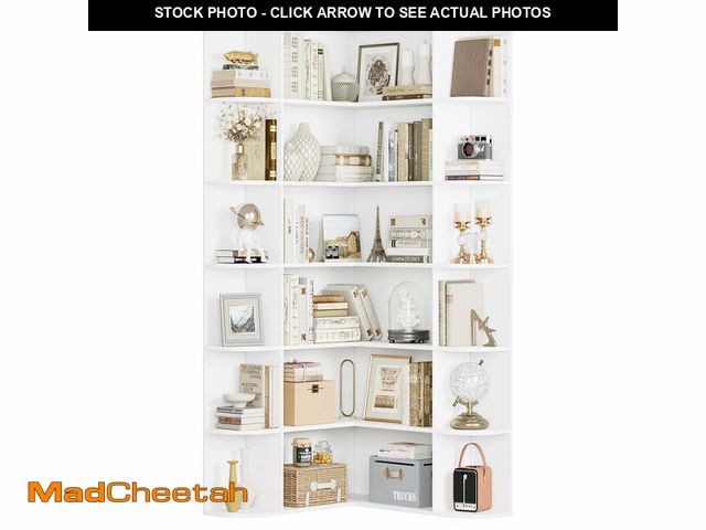 Lot 74-14608791 - Homfa 73.9â Tall Corner Bookcase, 6 Tier L-Shaped Large Display Bookshelf with Curved Edges for Li...